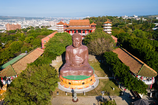 aerial view of giant Buddhist statue in changhua, taiwan