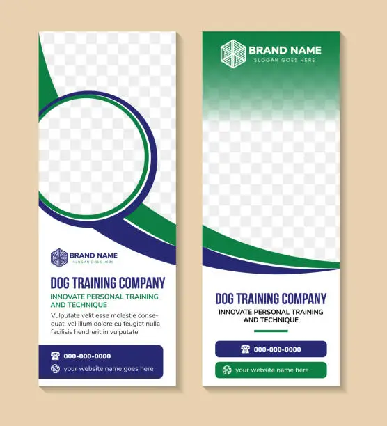 Vector illustration of collection of abstract modern design vertical banner design template with headline is dog training company, innovate personal training and technique