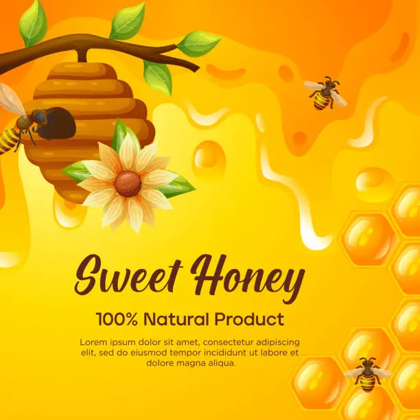 Vector illustration of Honey social media template post. Honey vector illustration