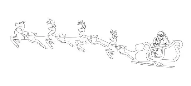 Vector illustration of Santa Claus and Reindeer Continuous Line Drawing with Editable Stroke