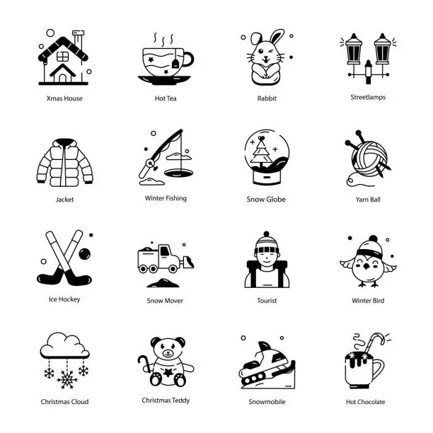 Vector illustration of Collection of Winter Linear Icons