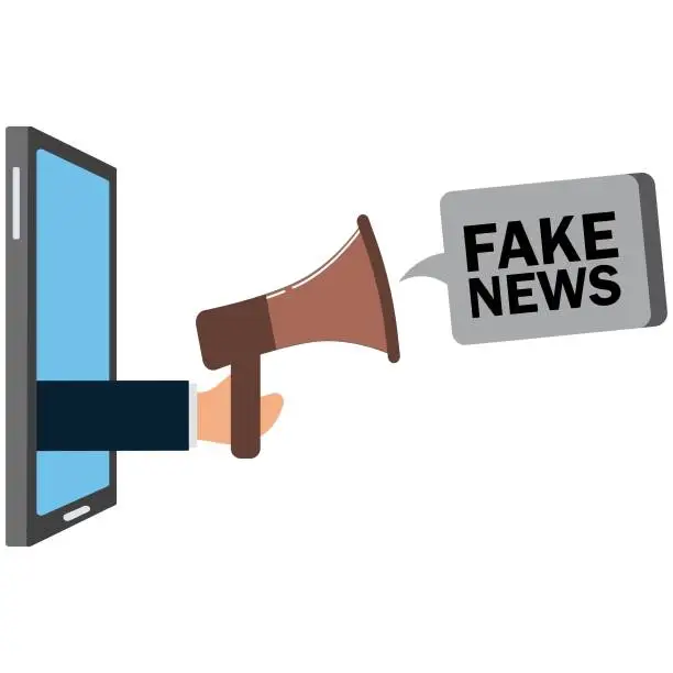 Vector illustration of Fake News speech bubble Loudspeaker, Megaphone, Newspaper, Alertness, Downloading, Public Speaker, Artificial