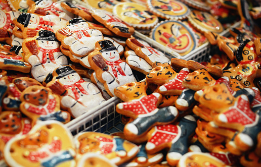 Hand-painted gingerbread decoration on display at the Nuremberg Christmas market.