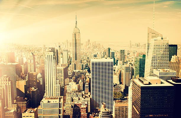 istock Manhattan aerial view at dusk 185405216