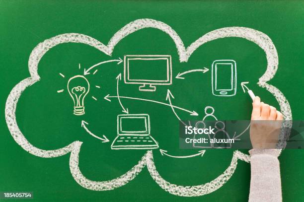 Computer Networking Illustrations Inside A Chalk Cloud Stock Photo - Download Image Now