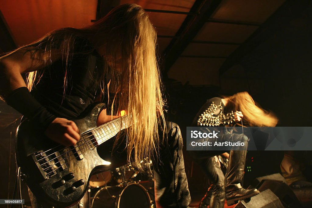 On stage Black metal band on stage Heavy Metal Stock Photo