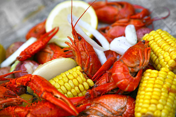 Crawfish boil Up close shot of a crawsish boil seafood boil spices stock pictures, royalty-free photos & images