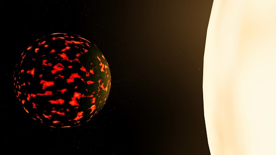 3d rendering 55 Cancri e or 55 Cnc e, or Janssen is an exoplanet in the orbit of its Sun
