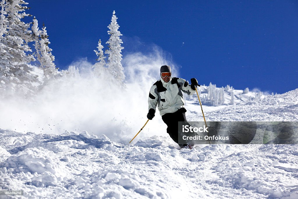Mann Skifahrer in Aktion im Pulverschnee und klarer Himmel - Lizenzfrei Utah Stock-Foto