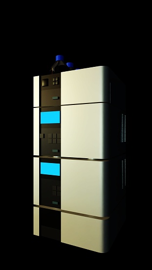 3D rendering of a High-Performance Liquid Chromatography (HPLC) machine with computer