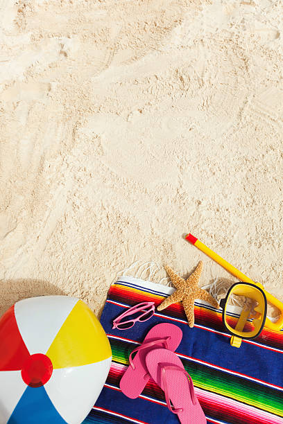 istock Beach Gear and Necessities for a Vacation with Copy Space 185406447