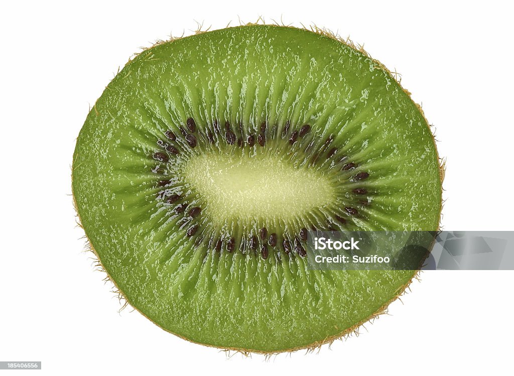 kiwi fruit "A sliced kiwi fruit, isolated on white." Bisected Stock Photo