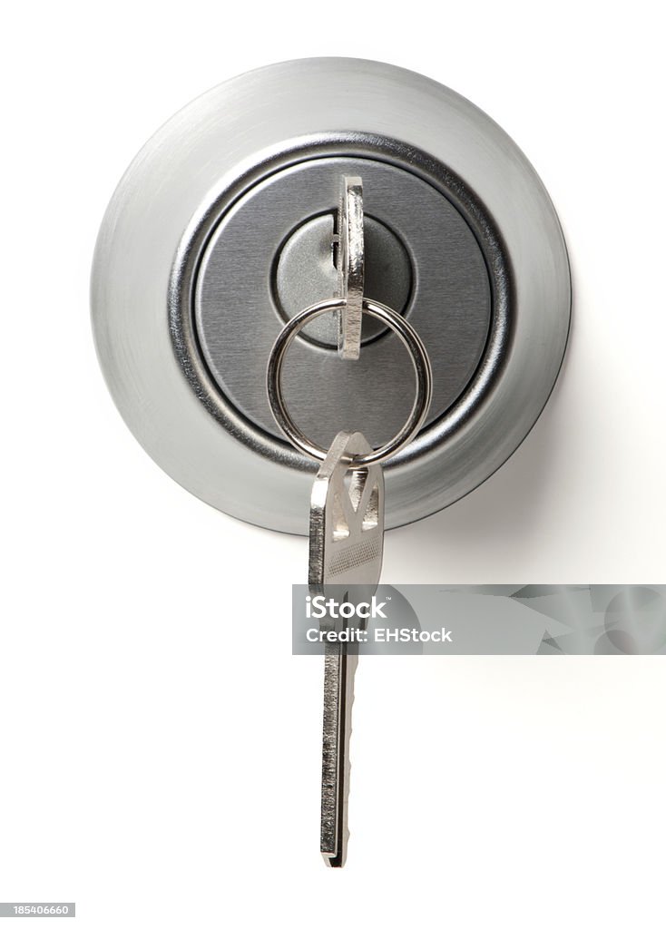 Deadbolt lucchetto con chiavi isolati su sfondo bianco - Foto stock royalty-free di Serratura