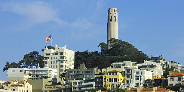 telegraph hill - tower coit tower san francisco bay area san francisco county - fotografias e filmes do acervo