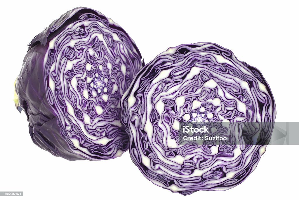 red cabbage "A red cabbage, cut in half. Isolated on white." Red Cabbage Stock Photo