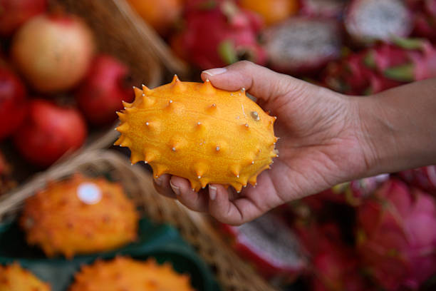 culinaires: kiwano melon - kawani fruit photos et images de collection