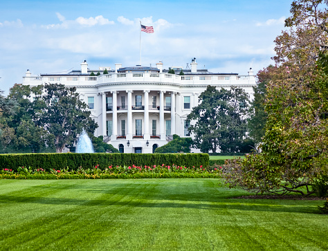 View of the North Side of the White House With Cloudy Skies