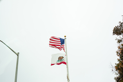 American flag and California flag