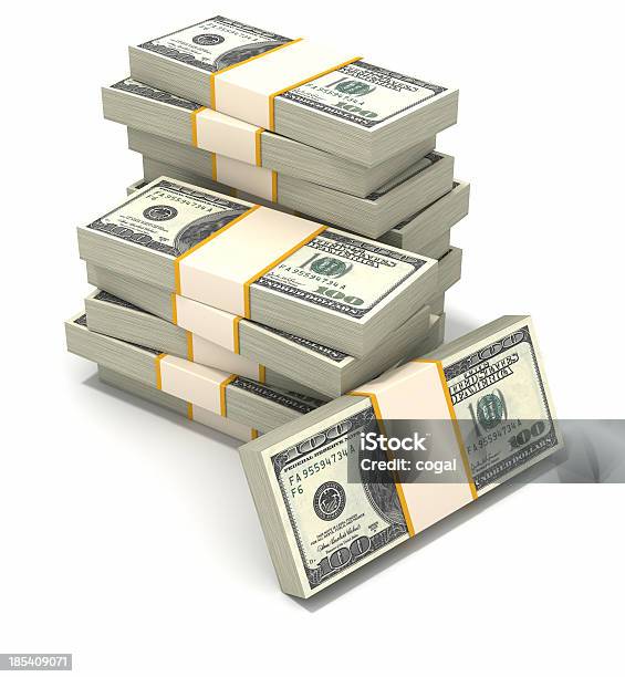 Foto de Pilha De Notas De Dólar e mais fotos de stock de Nota de dólar americano - Nota de dólar americano, Pilha - Arranjo, Amontoamento