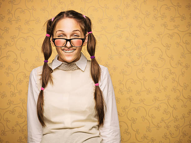 istock Portrait of young female nerd 185409104