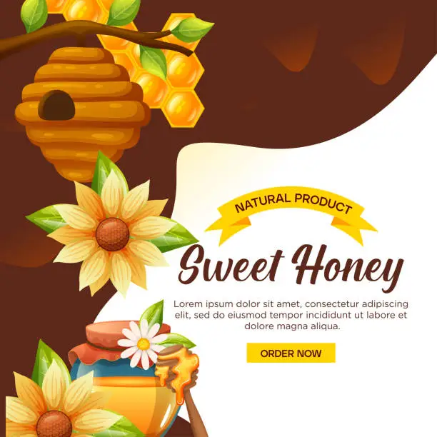 Vector illustration of Sweet honey social media post for promotion