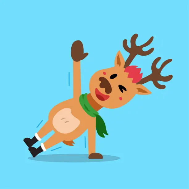 Vector illustration of Cartoon character christmas reindeer doing side plank exercise training