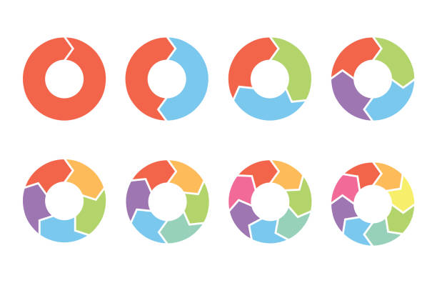 diagram siklus kumpulan bagan pai, templat infografis - penampang lintang ilustrasi stok