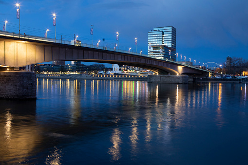 Modern architecture and the Deutz Bridge in Cologne, Germany