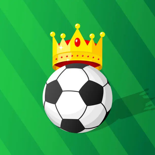 Vector illustration of Gold crown on a soccer ball on soccer field illustration vector