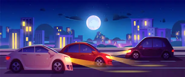 Vector illustration of Night city street road with building vector scene