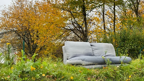 Sofa left on the meadow