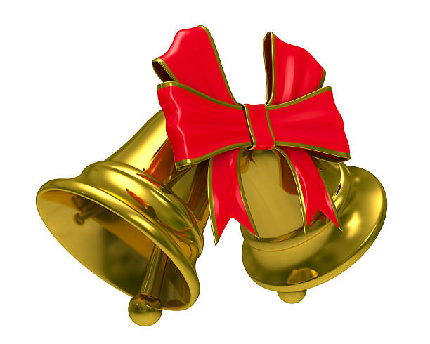 istock Two gold hand bell on white background. Isolated 3D image 185423142