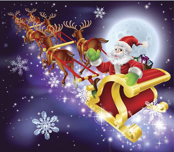 istock Christmas Santa flying in his sled or sleigh 185424077