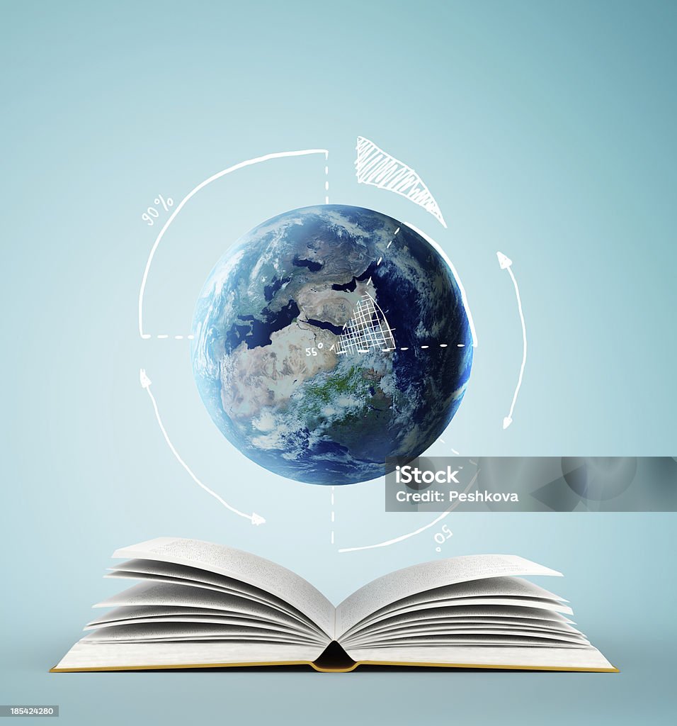 travel concept book and earth, travel concept Globe - Navigational Equipment Stock Photo