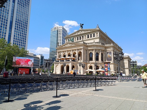 Frankfurt, Germany - June 11, 2023: View of Alte Oper (Old Opera), a concert hall in Frankfurt am Main, Hesse, Germany.