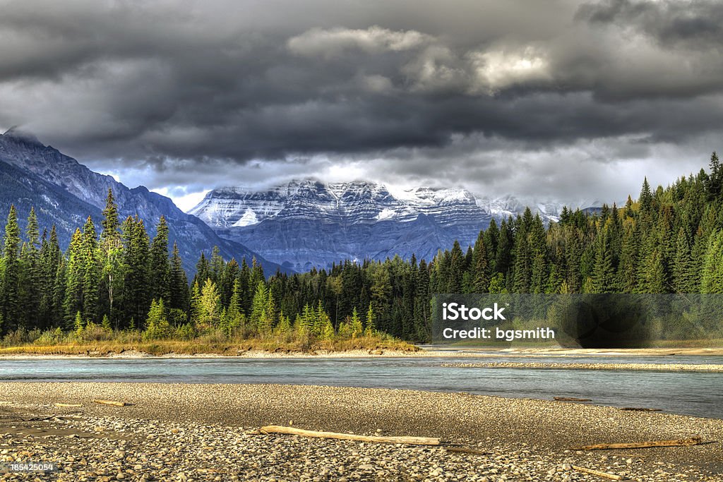 River Views Waterfall and river views of the scenic Frasier River, Mount Robson Provicial Park, British Columbia Canada British Columbia Stock Photo