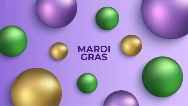 Vector illustration of Mardi Gras beads. Festive background for Fat Tuesday holiday. Purple, yellow and green beads.