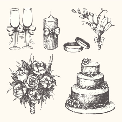 Vector set of hand drawn wedding elements isolated on white