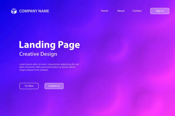 Vector illustration of Landing page Template - Abstract background with circles and Purple gradient