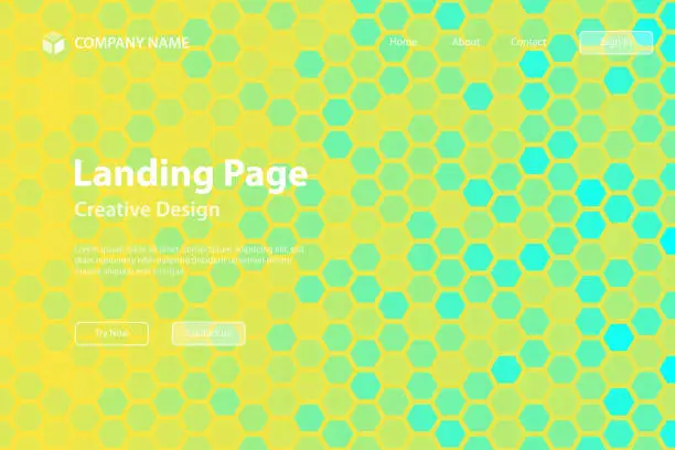 Vector illustration of Landing page Template - Hexagonal mosaic with Green gradient - Abstract geometric background