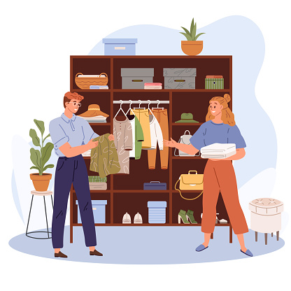 Clothing care. Vector illustration. The clothing care concept encourages us to nurture our well-being Wear clothes make you feel comfortable and confident in your own skin Clean clothes contribute
