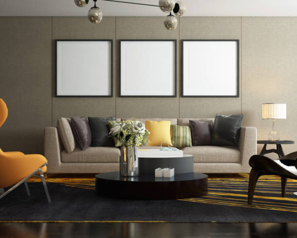 istock modern interior design for 3 poster frames in living room mock up with cream sofa 1854259222