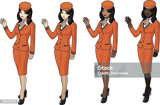 Stewardesses 주황색 적합한 주황색에 대한 스톡 벡터 아트 및 기타 이미지 - 주황색, 항공 승무원, 관광