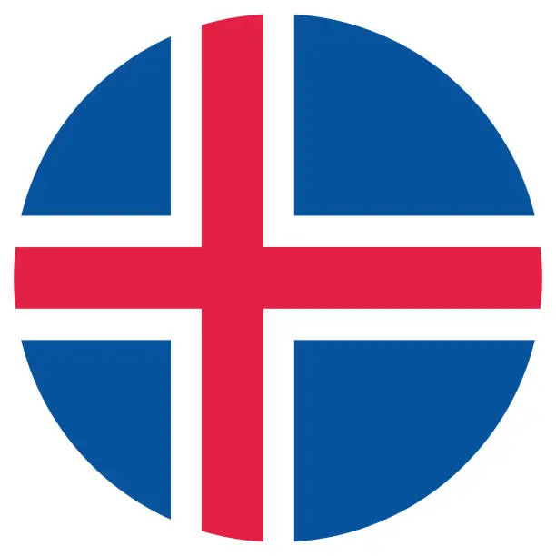 Vector illustration of The flag of Iceland. Button flag icon. Standard color. Circle icon flag. Computer illustration. Digital illustration. Vector illustration.
