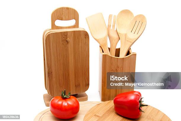 Edge Board With Tomato And Wooden Spoon Stock Photo - Download Image Now - Bell Pepper, Box - Container, Brown