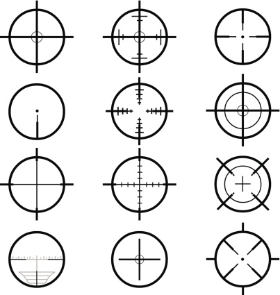 A vector illustration of various types of aiming crosshair sights.
