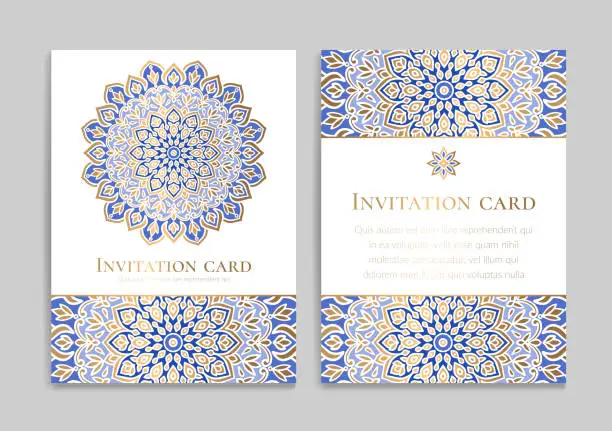 Vector illustration of White invitation card with golden abstract ornament design. Luxury vintage template with elegant and classic vector elements. Can be used for background and wallpaper or decoration.