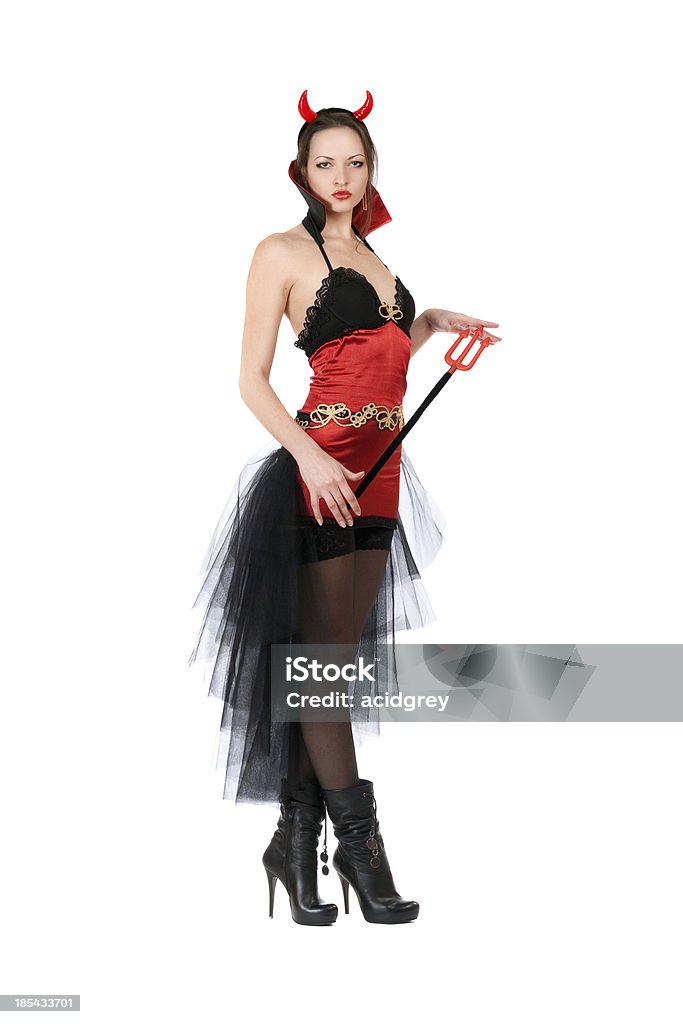 Garota sexy está vestindo uma Fantasia de diabo - Foto de stock de Adulto royalty-free