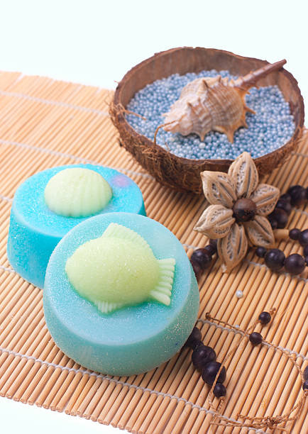 handmade Marine soap with fish and shells stock photo