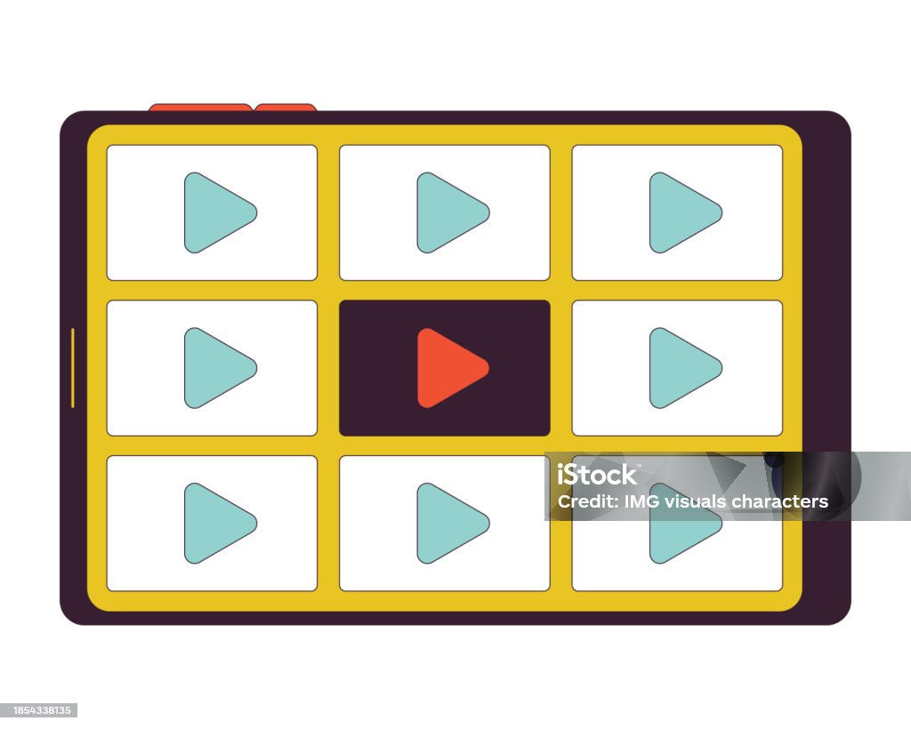 Tablet Computer With Streaming Platform 2d Linear Cartoon Object Stock ...